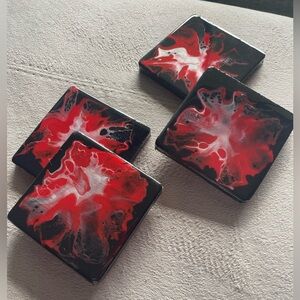 Abstract Red and Black Coasters
